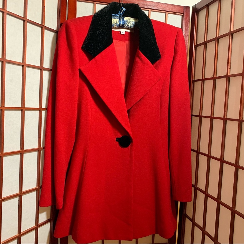 Red velvet collar single breasted women's jacket